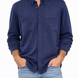 Jeff Navy Blue Shacket Oversized Button Up Streetwear Layer Cotton Blend men M